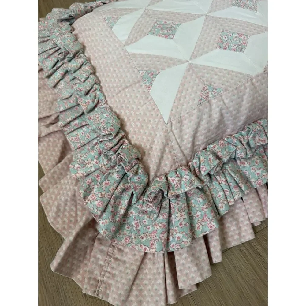 Vintage Handmade Quilt Quilted Patchwork Throw Pillow Cottagecore Granny Floral